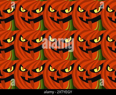 Vektormuster für Halloween. Kürbis, Blumen und Spinnennetz zum Halloween-Thema. Buntes Zeichentrickmuster für Halloween. Stock Vektor