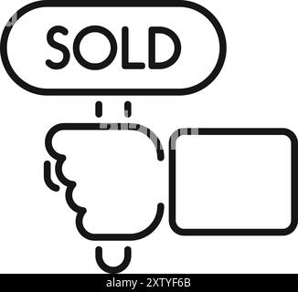 Der Auktionator hält ein verkauftes Schild, das ein erfolgreiches Gebot anzeigt Stock Vektor