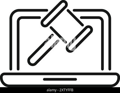 Online-Auktionssymbol mit einem Hammer auf einem Laptop, der Online-Gebote darstellt Stock Vektor