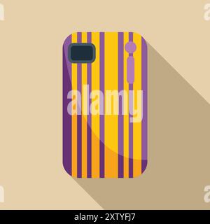Handyhülle mit violetten und gelben Streifen auf einfarbigem Hintergrund Stock Vektor