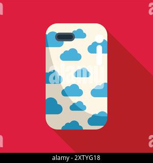 Smartphone-Hülle mit blauem Wolkenmuster auf rotem Hintergrund, geeignet für Illustrationen über Smartphone-Zubehör Stock Vektor