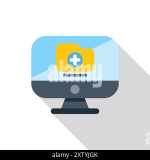 Computerbildschirm mit einem Ordner für medizinische Daten, der medizinische Online-Aufzeichnungen und Telemedizin darstellt Stock Vektor