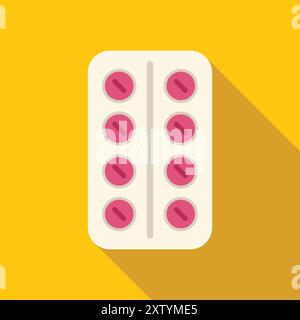 Blisterpackung mit runden rosa Tabletten liegt auf gelbem Hintergrund Stock Vektor