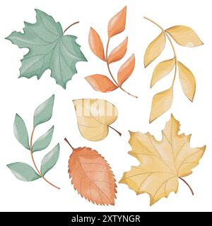Set mit bunten Herbstblättern Stockfoto
