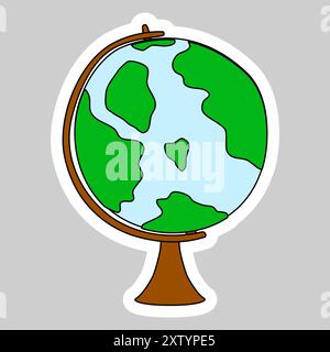 Aufkleber mit Kugel auf Stand, Kritzelstil Vektor-Illustration Stock Vektor