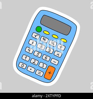 Aufkleber mit elektronischem Rechner, Kritzelstil Vektor Illustration Stock Vektor