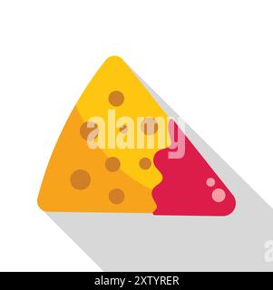 Einzelner Tortilla-Chip mit Salsa oder heißer Sauce mit langem Schatten bedeckt Stock Vektor