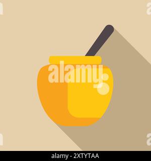 Honigtopf-Symbol in flachem Stil mit langem Schatten, isoliert auf hellbraunem Hintergrund Stock Vektor