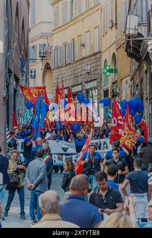 FIOM-Gewerkschaftsmarschiere in Siena, Italien Stockfoto