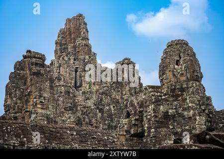 Sehen Sie sich Details eines der Türme am Bayon Tempel, Angkor Thom Stockfoto