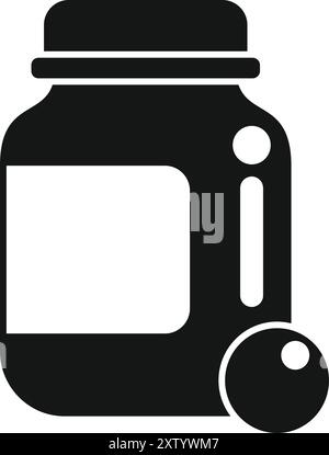 Einzelnes schwarzes Glyph-Symbol, das eine Flasche Pillen für die medizinische Behandlung darstellt Stock Vektor