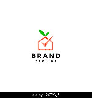 Kariertes Orangefarbenes House-Logo. Häkchen Sie Das Symbol In House Orange Logo Design. Stock Vektor