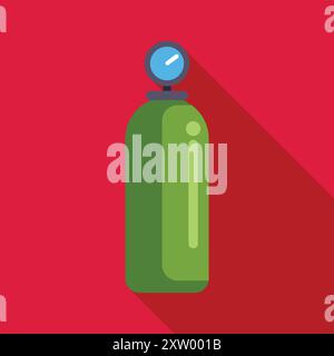 Die grüne Sauerstoffflasche steht und das Manometer auf rotem Hintergrund angezeigt wird Stock Vektor
