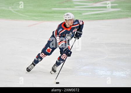 Linz, Österreich. August 2024. LINZ, ÖSTERREICH - 16. AUGUST: Markus Freis (ECK) im Vorbereitungsspiel zwischen Black Wings Linz / EC Kassel Huskies in Eishalle Linz am 16. August 2024 in Linz, Österreich.240816 SEPA 20 021 - 20240816 PD6813 Credit: APA-PictureDesk/Alamy Live News Stockfoto