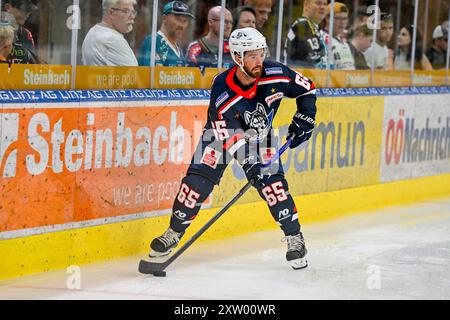 Linz, Österreich. August 2024. LINZ, ÖSTERREICH - 16. AUGUST: Hunter Garlent (ECK) im Vorbereitungsspiel zwischen Black Wings Linz gegen EC Kassel Huskies in Eishalle Linz am 16. August 2024 in Linz, Österreich.240816 SEPA 20 053 - 20240816 PD7283 Credit: APA-PictureDesk/Alamy Live News Stockfoto