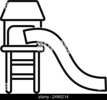 Kinderspielplatzrutsche mit Treppe und Dach für Outdoor-Spaß-Aktivitäten im Stadtpark oder Hinterhof Vektorillustration in einfacher Linienart isoliert auf weißem Hintergrund Stock Vektor