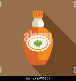 Eine Glasflasche mit Ahornsirup steht vor einem braunen Hintergrund Stock Vektor