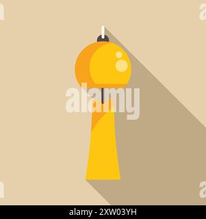 Goldenes Furin-Windspiel, das im Wind hängt und schwingt, bringt Glück und wirft einen langen Schatten auf einem beigefarbenen Hintergrund Stock Vektor