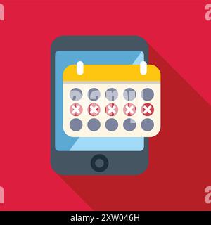 Auf dem Smartphone wird ein Kalender mit stornierten Tagen angezeigt, die mit roten Kreuzen markiert sind Stock Vektor
