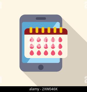 App zur Verfolgung von Menstruationszyklen mit Periodenkalender, der auf dem Smartphone-Bildschirm angezeigt wird Stock Vektor