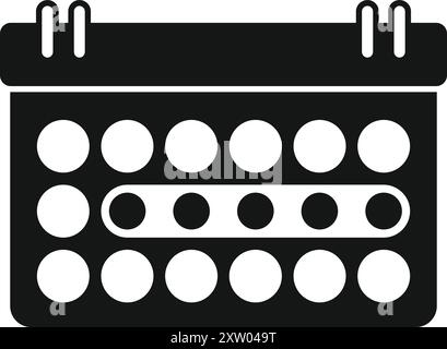 Schwarzes einfaches Vektorsymbol für einen Kalender, der den Menstruationszyklus mit markierten Tagen anzeigt Stock Vektor