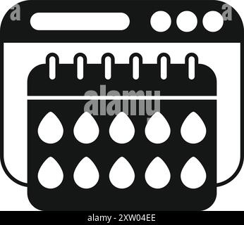 Schwarzes Symbol eines Smartphones, das eine Periodenverfolgung-App mit einem Kalender anzeigt, der den Menstruationszyklus markiert Stock Vektor