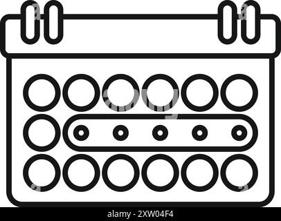 Kalender, der Wochentage mit ausgewähltem Wochensymbol anzeigt, Gliederungsstil Stock Vektor