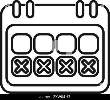 Einfaches, skalierbares und editierbares Vektorsymbol, das einen Kalender mit einer Woche mit durchgestrichenen Tagen darstellt, perfekt für den Einsatz in Webdesign, mobilen Apps und Printmedien Stock Vektor