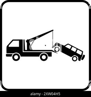 Schild für Bergungswagen, Lkw-Unfallhilfe, Pannenhilfe, Abschleppwagen, Abschleppwagen, Pannenfahrzeug, Kranfahrzeug-Service-Symbole, Pannenhilfe Stock Vektor