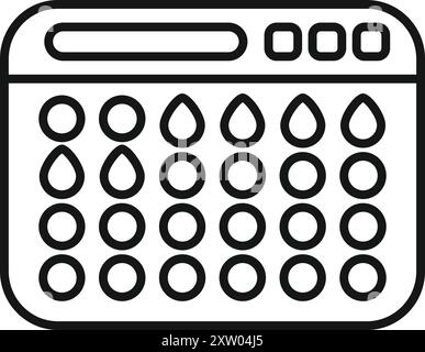 Einfache App-Benutzeroberfläche zur Überwachung des Menstruationszyklus, die die Ovulationsphase mit Kalender und Symbolen anzeigt Stock Vektor