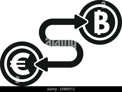 Pfeile, die Euro in Bitcoin umtauschen, zeigen das Konzept der Kryptowährung Stock Vektor