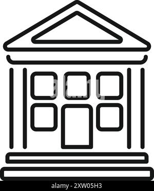 Einfache Strichkunst-Ikone, die ein Gerichtsgebäude mit Säulen und einem dreieckigen Dach darstellt Stock Vektor
