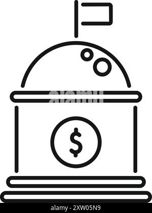 Linienkunstvektor-Symbol, das ein Regierungsbankgebäude darstellt und Konzepte von Volkswirtschaft, Finanzen und Regierungsinstitutionen vermittelt Stock Vektor