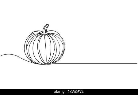 Vektor-Illustration von Halloween Kürbis Singe Linie Kunst Illustration. Halloween Kürbislinie Kunstvektor. Reifer Kürbis, durchgehende Linienzeichnung Stock Vektor