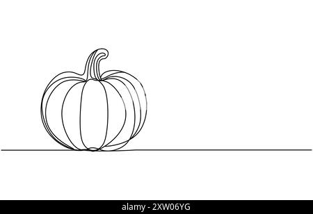 Vektor-Illustration von Halloween Kürbis Singe Linie Kunst Illustration. Halloween Kürbislinie Kunstvektor. Reifer Kürbis, durchgehende Linienzeichnung Stock Vektor