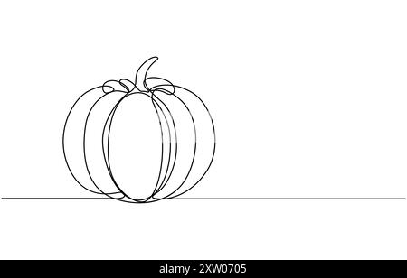 Vektor-Illustration von Halloween Kürbis Singe Linie Kunst Illustration. Halloween Kürbislinie Kunstvektor. Reifer Kürbis, durchgehende Linienzeichnung Stock Vektor