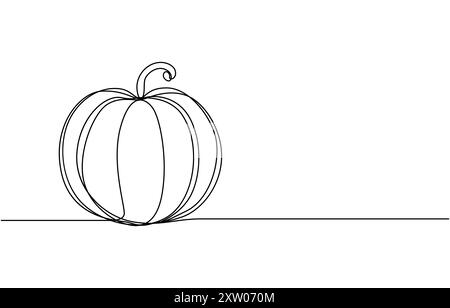 Vektor-Illustration von Halloween Kürbis Singe Linie Kunst Illustration. Halloween Kürbislinie Kunstvektor. Reifer Kürbis, durchgehende Linienzeichnung Stock Vektor