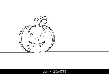 Vektor-Illustration von Halloween Kürbis Singe Linie Kunst Illustration. Halloween Kürbislinie Kunstvektor. Reifer Kürbis, durchgehende Linienzeichnung Stock Vektor