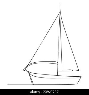 Durchgehende einzeilige Kunst, die eine Linie Illustrationskunst auf dem Segelboot zeichnet Stock Vektor