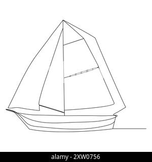 Durchgehende einzeilige Kunst, die eine Linie Illustrationskunst auf dem Segelboot zeichnet Stock Vektor