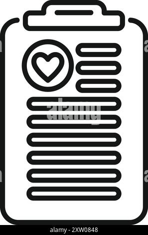 Dieses Symbol zeigt eine Zwischenablage mit einem Herzsymbol, das möglicherweise Ergebnisse medizinischer Tests und Diagnose darstellt Stock Vektor