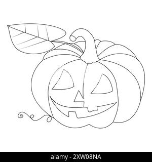 Vektor-Illustration von Halloween Kürbis Singe Linie Kunst Illustration. Halloween Kürbislinie Kunstvektor. Reifer Kürbis, durchgehende Linienzeichnung Stock Vektor