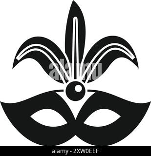 Schwarze mardi Gras Maske mit einem großen Juwel und drei Federn auf der Oberseite, für Fasching und Feier Design Stock Vektor