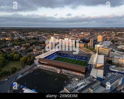 Ein Blick aus der Vogelperspektive auf die Portman Road, die Heimat des Ipswich Town Football Club in Suffolk, Großbritannien Stockfoto