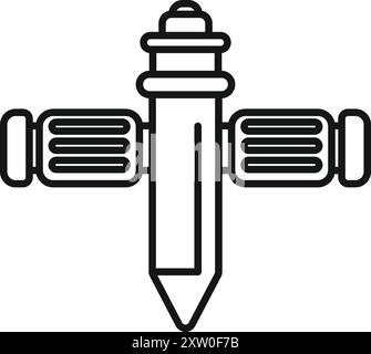 Linienkunstvektor einer Raumstation, die im Weltraum fliegt, entworfen, um wie ein Bleistift auszusehen und kreatives Denken zu repräsentieren Stock Vektor