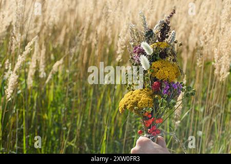 Marientag Himmelfahrt. Wildblumenstrauß in Meadow Stockfoto