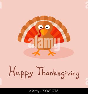 Happy Thanksgiving Karte mit Zeichentrick der türkei. Stock Vektor