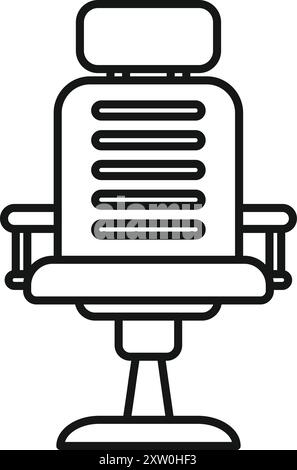 Schwarz-weiße Linienzeichnung eines bequemen Bürostuhls mit Kopfstütze, ideal für die Darstellung von Konzepten der Büroarbeit oder des bequemen Sitzens Stock Vektor