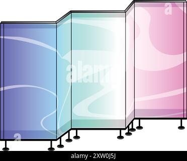 Moderne Glaswand mit farbenfrohem Hintergrund, perfekt für die Präsentation von Produkten oder Informationen Stock Vektor