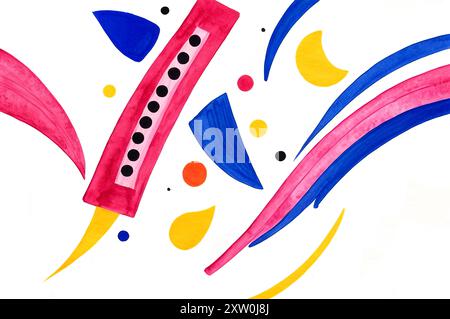 Verschiedene helle bunte Formen auf weißem, surrealem abstrakten Hintergrund für Design Stockfoto